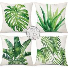 Fundas impermeables para almohadones de exterior de 18x18 pulgadas, juego de 2, con diseño de hojas tropicales verdes, fundas para cojines decorativos de Monstera y hojas de palma, para sofá - Argumento - 05 - Ver 7