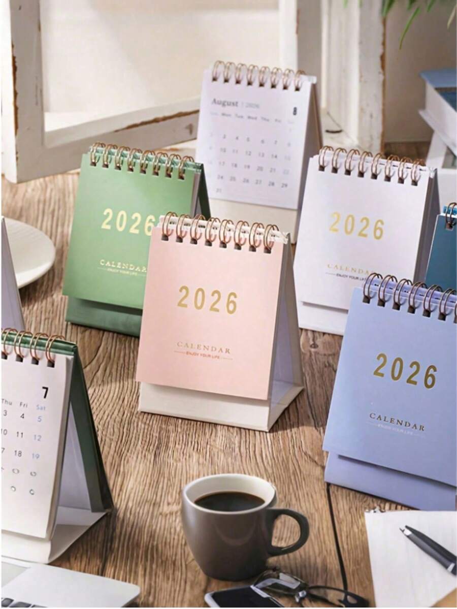 1 pezzo Calendario da scrivania compatto minimalista Morandi 2026, calendario da scrivania portatile in colore solido con design in lamina d'oro, calendario accademico da luglio 2025 a dicembre 2026, calendario da tavolo pieghevole piccolo e semplice, materiale in carta resistente, ornamento da scrivania multifunzionale per pianificazione quotidiana per casa, ufficio e scuola - Multicolore - Visualizzare 1