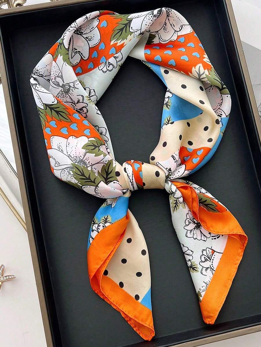 1条70厘米波点印花方巾，可作头巾或方巾使用 - 彩色 - 查看 1