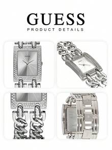 Guess Reloj de cuarzo de moda para mujer. Caja cuadrada de acero inoxidable. Esfera enjoyada con diamantes de lujo. Adecuado para diversas ocasiones. Perfecto para viajes, reuniones, regalos y uso diario. /W95088L1/W0072L1/W0072L3 - Plateado - Ver 5