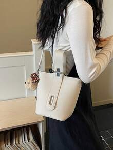 Nueva bolsa de cubo de cuero suave de moda con dije desmontable, bolso de mano versátil de unicolor de dopamina de alta gama y con estilo, diseño de nicho europeo y americano, bolso de tote - Rojo - Ver 7