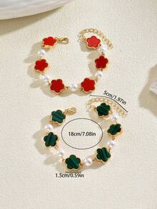 2 piezas Pulseras de metal esmaltado con dije de trébol minimalista y elegante, uso versátil diario para mujeres - Multicolor - Ver 5