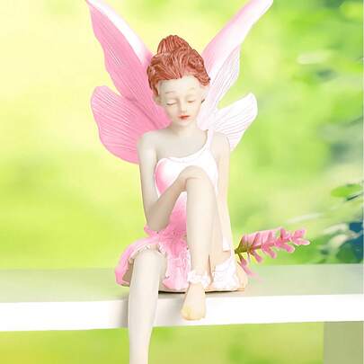 Cute Resin Decorative Figurine, Purple Winged Fairy Sculpture Suitable For Garden, Pond, Planter Edges. Weather-Resistant Resin Sculpture, Ideal For Backyard, Balcony, Patio, Outdoor Landscape, Adorable Animal And Fairy Themed Garden Decor