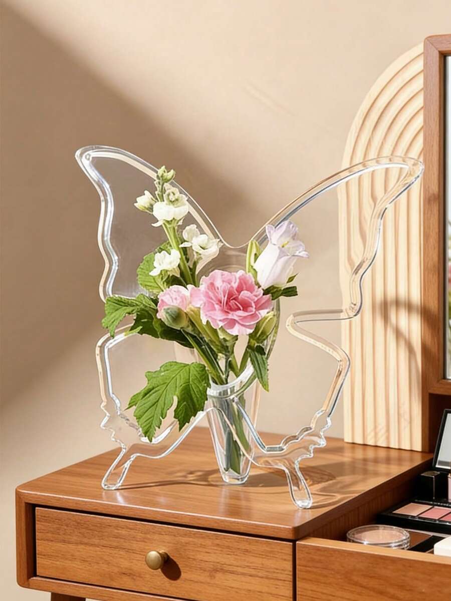 1 Peça Vaso de Borboleta Transparente, Porta-Retrato Vaso, Porta-Retrato Vaso em Formato de Borboleta Acrílico, Vaso Moderno para Rosa Única, Decoração para Casa, Vaso Decorativo Floral Único, Suporte Floral Minimalista Moderno, Adequado para Escrivaninha, Sala de Estar, Corredor, Recipiente Hidropônico de Planta, Atualização de Decoração Interna, Acessórios Sazonais para Casa