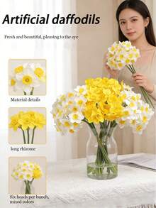 Artificial Daffodil Flowers, Luxury Silk Floral Decor, Living Room And Dining Table Floral Arrangement, Lifelike Flower Bouquet - Multicolor - View 6