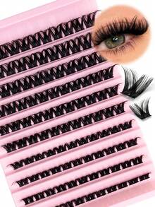 Hinarin 110Pcs Clusters Individual Lashes Jet Black High Quality Thick And Curly Cross Style Mixed Length Packs Fox Eyelashes Dramatic Makeup Easy To Wear And Suitable For Diy At Home - D - View 9