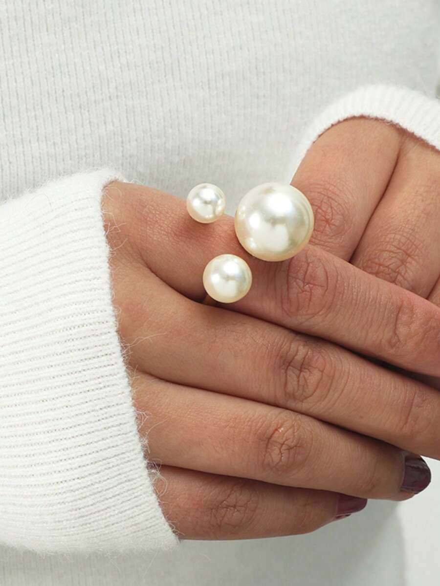 1 chiếc nhẫn ngọc trai tối giản, thích hợp cho nữ đeo hàng ngày (có thể điều chỉnh kích cỡ) - Vàng - Xem 1