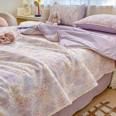 1 chiếc chăn mùa hè họa tiết hoa oải hương, mềm mại và thoải mái với họa tiết thêu hoa, thích hợp cho ký túc xá, phòng ngủ, căn hộ, mùa xuân và mùa hè, không bao gồm vỏ gối.