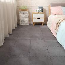 24-Piece Solid-Color Bedroom Full-Floor Carpet, Seamless Connection, Stain-Resistant, Suitable For Home Decoration, Floor Mat, Applicable To Bedroom, Living Room, Study, Indoor Decoration - Xám - Xem 8