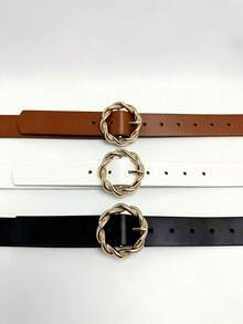 3pcs/1pc Women's Fashion Buckle Waist Belt, Suitable For Dresses - Twisted Round Button - View 3