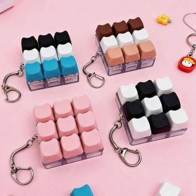 POKOJA LAND Cat Shaped Keychain Stress Relief Fidget Toy, Mechanical Keyboard Switch Tester, Keyring, Desk Decor, Phone Pendant, Creative Novelty Anti-Anxiety Pop Fidget Toys