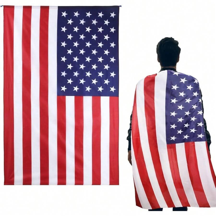 4th Of July American Flag Cape Cloak, USA Flag Costume Cape For Women Men 4th Of July Independence Day Accessories Halloween Party Supplies, 3 X 5 Feet - 90x150cm/35x59inch - 查看 1