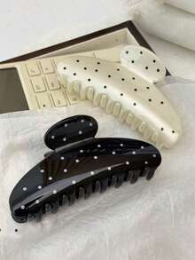 2 piezas/1 pieza Pinzas para el cabello de plástico con lunares negros y blancos de 4.13 pulgadas/10.5 cm, elegantes y versátiles de unicolor minimalistas, adecuadas para uso diario, casual, fiesta, viaje, playa, moño, cola de caballo, lavarse la cara, maquillaje, accesorio de vestimenta, atuendos de verano, pinzas de playa de verano - Blanco y Negro - Ver 2