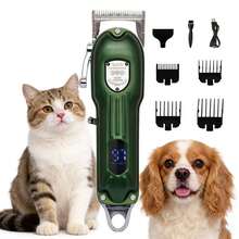 可充电宠物电动剃毛器，全金属刀片，无线充电猫狗美容剪，电池电量显示，低噪音宠物美容修剪器，适用于小型、中型和大型宠物 - 查看 2
