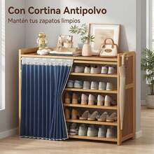 NINOTO Zapatero de Bambú con Cortina de Tela, Organizador de Zapatos de 6 Niveles, Estante Cerrado Antipolvo para Entrada, Closet y Dormitorio, Gran Capacidad, Ahorra Espacio, Mueble para Zapatos Moderno - Azul - Ver 1