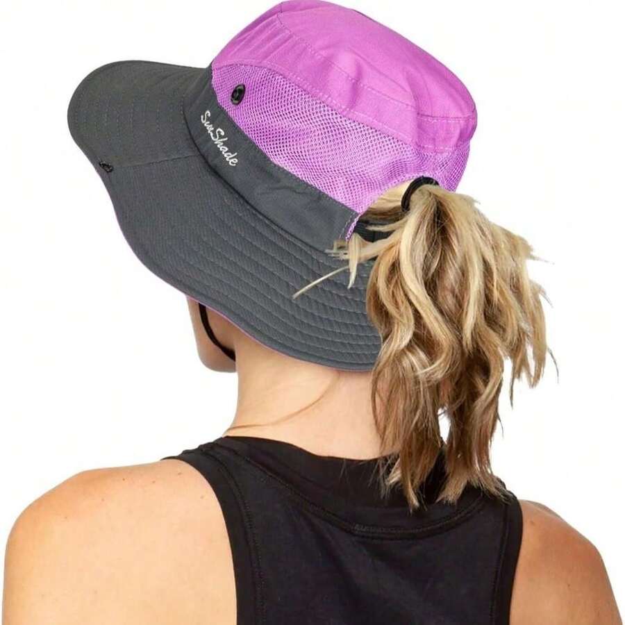 Women's Embroidered Ponytail Hole Sun Protection Bucket Hat Outdoor Fishing Hiking Mountaineering Sunshade Bucket Hat Fashion Summer Outdoor Sun Protection Bucket Hat,Beach,Vacation - Multicolor - View 1
