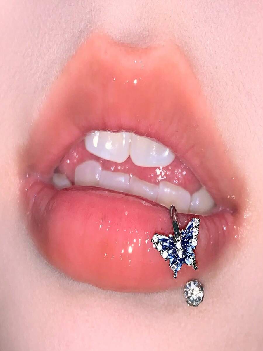Anel labial brilhante de borboleta casual e sonhadora - Multicolorido - Ver 1