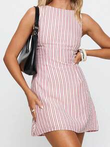 Women's Striped Bodycon Mini Dress Y2K Summer Crew Neck Sleeveless A-Line Sundress Lace Up Beach Vacation Tank Going Out Dresses - Đỏ - Xem 5