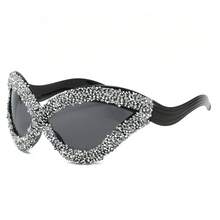 1PC Exaggerated Personality Cat-Eye Glasses Luxurious Rhinestone Women'S  Futuristic Hip-Hop  For Men - 黑色 - 查看 12