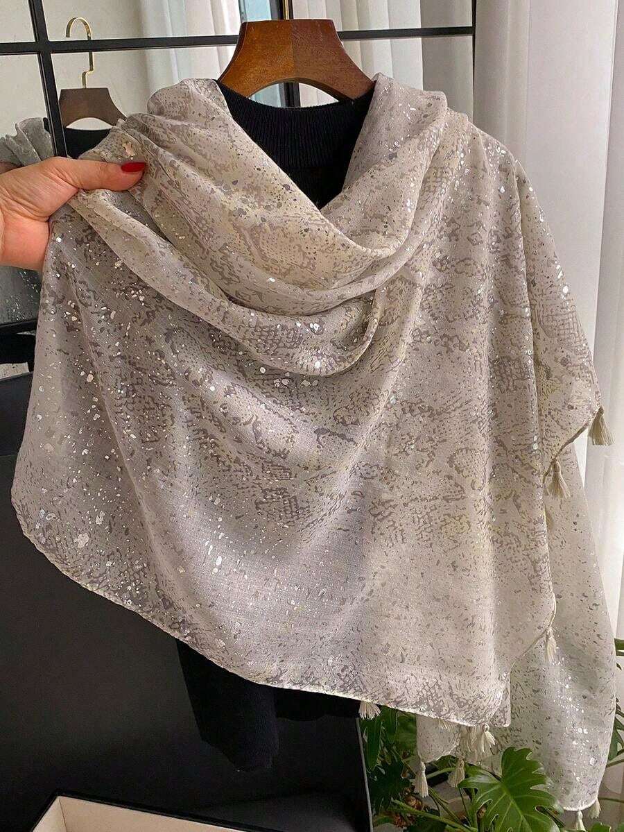 1pc Elegant High-End Snake Skin Print Scarf, Bohemian Style Women Fashion Versatile Shawl, Multifunctional Summer Sunscreen Beach Wrap, Travel Accessories For Dress - trắng - Xem 1