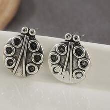 1 Pair Fashionable & Creative Round Stud Earrings With Unique Insect Pattern, Suitable For Daily Wear And Vacation, A Perfect Surprise Gift For Her - Antique Silver - View 2