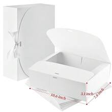 6个装带盖礼盒，尺寸10.6x7.8x3.1英寸，白色纸质礼盒，配丝带，可用作伴娘邀请礼盒、婚礼礼盒、包装盒、婴儿派对礼盒、生日礼盒、圣诞节礼盒、派对礼盒、礼物制作礼盒 - 白色 - 查看 2
