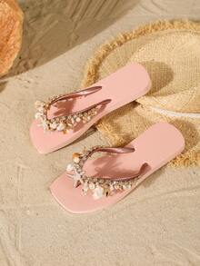 Evertop Surf Dây đeo trang trí bằng đá Rhinestone hình sao biển và vỏ sò tự nhiên thủ công, đế mềm chống trượt cho nữ, giày đi biển phong cách nữ thần mùa hè, thiết kế độc đáo, quai đeo có thể tháo rời cho nữ - Hồng - Xem 2