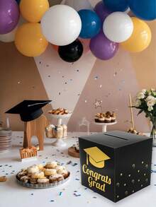 1pc 2026 Graduation Paper Card Box, Black & Gold Voting Card Box, Graduation Commemorative Box, Gift Box, Graduation Congratulatory Message Box, Voting Box, Feedback Card Box, Graduation Voting Game Supplies, Graduation Party Decor, Graduation Party Supplies, Graduation Gift, Desktop Decor, Decorative Box - Multicolor - View 8