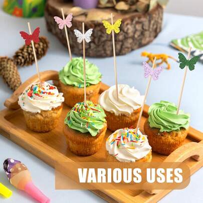 Que tăm trang trí bánh hình bướm nhiều màu sắc, dài 4,7 inch, thích hợp cho món khai vị, trái cây, món tráng miệng, bánh mì sandwich, salad, bánh ngọt, kem, tuyệt vời cho sinh nhật, mùa cưới, Ngày Valentine, Ngày của Mẹ, dã ngoại ngoài trời, tiệc tùng trong trường học, trang trí (Nhiều màu)