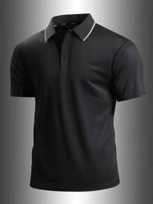 Quà tặng Ngày của Cha Áo POLO ngắn tay nam mặc hàng ngày phong cách công sở thường ngày, mềm mại, thoải mái, thoáng khí, chống nhăn, chống xù lông cho mùa hè - màu đen - Xem 3