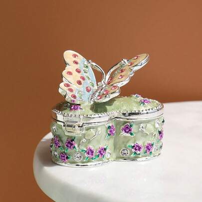 SUSUZUKU 1个复古风格心形首饰盒 - 优雅金属珐琅彩绘水钻首饰盒，适用于戒指、耳环、项链 - 完美的纯手工彩绘工艺礼品