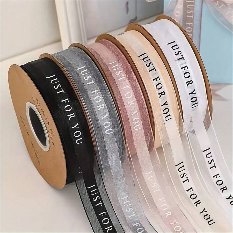 50 yardas de cinta de organza de nieve, papel de envolver ramos florales, cinta de satén de 2,5 cm de ancho, embalaje de pasteles, suministros para arreglos florales - Multicolor - Ver 1