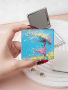 1 pezzo Specchio da toeletta con stile di pittura ad olio, serie ritratti, specchio compatto pieghevole e leggero, in pelle PU, adatto per molteplici scenari e per tutti, specchio quadrato pieghevole, design unici di ballerina, campo di fiori, casa, gatto, bambina, ritratto di coppia, stampa precisa e delicata, affidabile, facile da trasportare e tenere in mano - Multicolore - Visualizzare 18