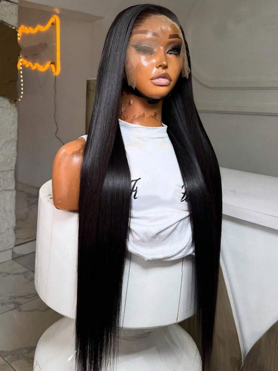 Bone Straight 38 40 Inches 200% Human Hair Wigs 13X4 Hd Transparent Lace Frontal Wig Brazilian Pre Plucked With Baby Hair Natural Black Color Lace Front Wigs For Women - Natural Black - 查看 1