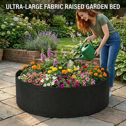 1pc Thickened Fabric Raised Planter Box, Plant Grow Bag, Round Planting Pot, Reinforced Edges, Breathable Felt Bottom, Suitable For Vegetables And Potatoes, Outdoor Patio/Yard Or Indoor Use, Gardening Gift Home Decor
