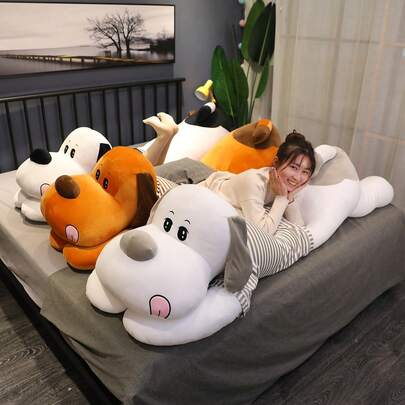 1 pieza Lindo peluche largo de perro abrazador, muñeco de peluche de perro grande de peluche, cojín decorativo para el hogar, sofá, cama, compañero de peluche, adorno para dormitorio de niños, regalo de cumpleaños/Navidad/Año Nuevo