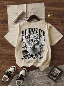 Men's Simple And Versatile Graphic Print Short Sleeve T-Shirt - Nude - 查看 3