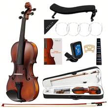 Fesley Violin 4/4 Full Set, Matt Fiddle Violins For Beginners With Hard Case, Solidwood Violin Starter Kit With Bow, Rosin, Shoulder Rest, Tuner, Extra Strings, Cleaning Cloth, Finger Guide - Coffee Brown - View 9
