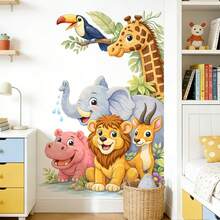 Cartoon Jungle Safari Animal Door Wall Sticker, Peel & Stick Wall Decal, Removable DIY Home Decor For Kids Room Nursery Baby Room - Forest Animal Door Stickers - View 4