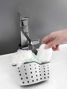 1pc Adjustable Dual-Layer Kitchen Sink Organizer Rack, Silicone Drain Basket, No-Drill Bathroom Storage Shelf With Quick Drainage System, For Sponges, Soaps, Cloths, Brushes And Other Kitchen Items - Multiple Styles - View 7