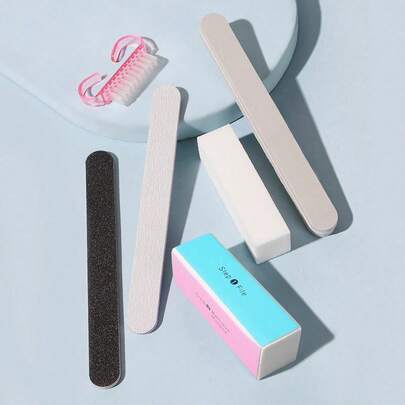 Bộ 6 dũa móng tay màu ngẫu nhiên, dụng cụ chăm sóc móng tay gồm giấy nhám, khối đánh bóng và bộ dụng cụ làm móng.