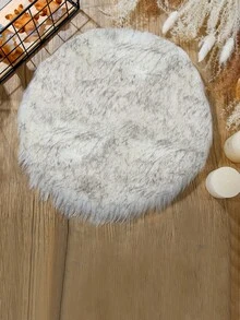 1pc Grey Long Plush Small Round Decorative Rug, Round Faux Fur Faux Sheepskin Carpet, Fluffy Machine Washable Small Rug, Suitable For Nail Table, Fluffy Carpet, Cosmetic Display Decoration Small Round, Various Photography Decoration, Home Decor Minimalist Ins Style Decorative Carpet, All Season Use - Black Tip - View 3
