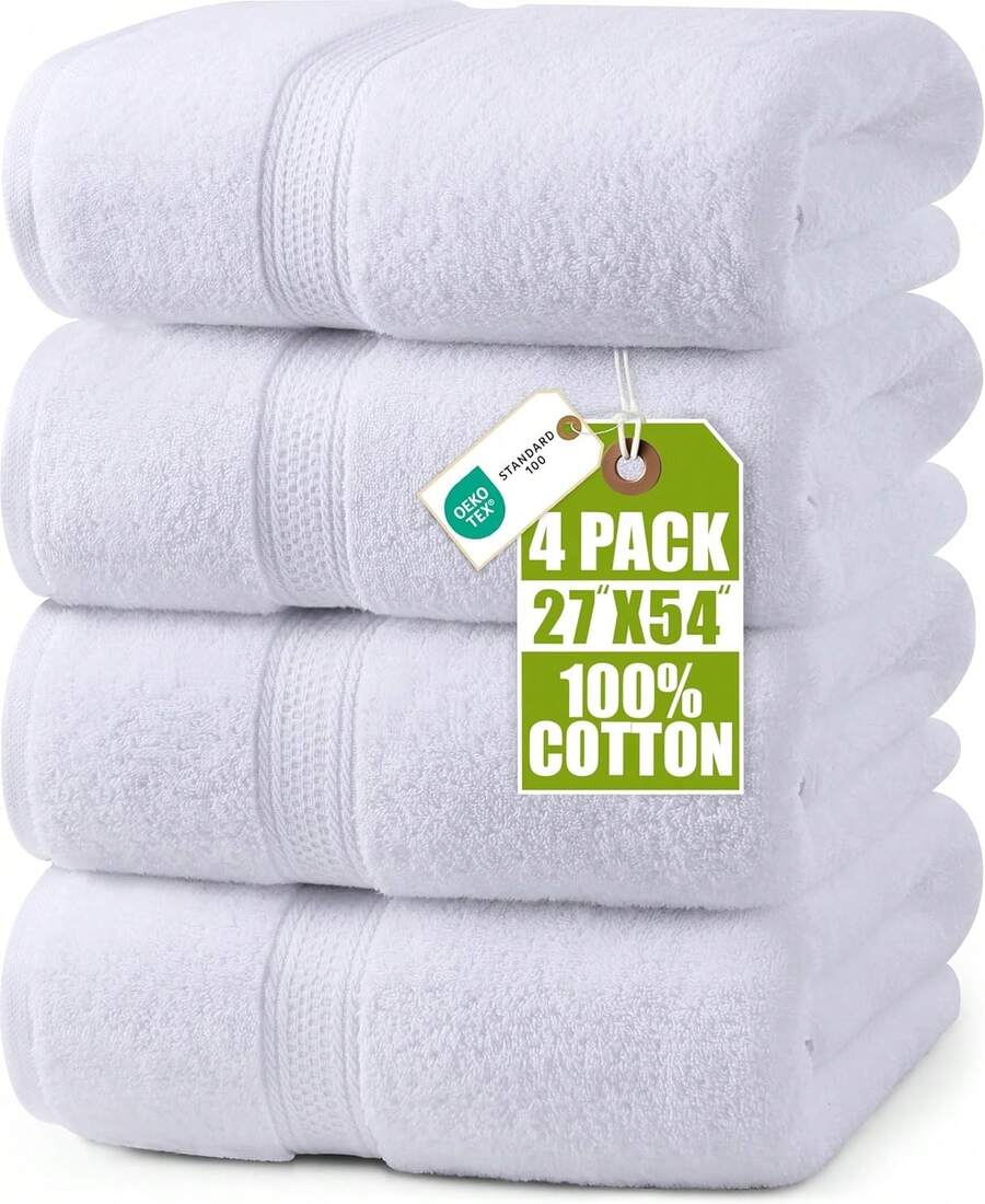 Utopia Towels 4 Pack Premium Bath Towels Set, 27 By 54 Inches, 100% Ring Spun Cotton 600GSM, Lightweight And Highly Absorbent Quick Drying Towels, Perfect For Daily Use - 白色 - 查看 1