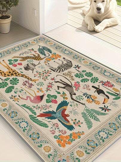 1 pieza Felpudo decorativo con patrón floral de primavera y animal salvaje, adecuado para felpudos, alfombras pequeñas, felpudos de bienvenida, alfombras, alfombras de piso, felpudos de exterior, alfombras de cocina, decoración del hogar, felpudos de entrada, alfombras pequeñas de área, alfombras de exterior, decoración del hogar, alfombras de área, alfombras de jardín, alfombras lavables