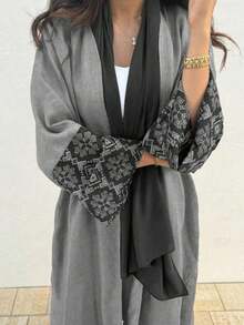 1件優雅經典波希米亞風睡袍，適合旅行，春秋款 - 灰色 - 查看 3