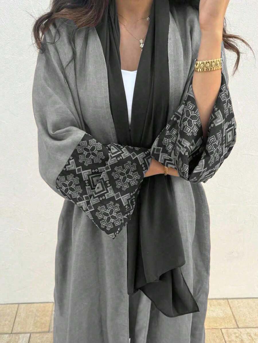 1pc Elegant Classic Bohemian Style Robe, And Travels. Spring Fall - Grey - View 1