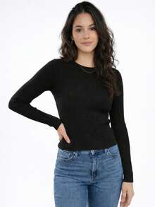 Set Of 3 Ribbed Crew Neck Long Sleeve T-Shirts - Special Offer - KIT3-preta branca cinza - 查看 4