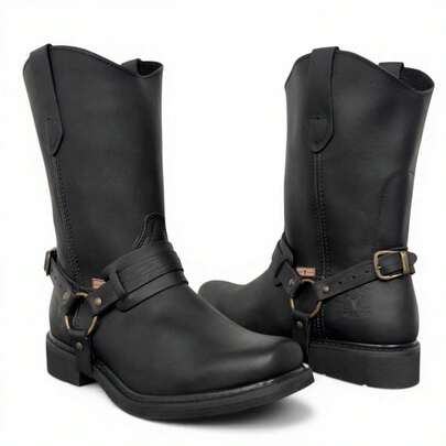 Bota Vaquera Uso Rudo De Argolla Piel Estilo Choper O Campo