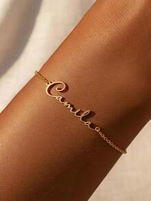 1pc [Customized] Custom Laser Cut Name Bracelet, 304 Stainless Steel Name Bracelet, Exquisite Simple Pop Bracelet Accessories Jewelry Gift, Personalized Jewelry, Suitable For Daily Holiday Party Birthday Gift Accessories Bracelet, Mother's Day Gift, Easter Gift, Birthday, Anniversary Gift For Her - Multicolor - View 9