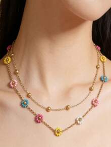 1 pieza Collar floral de nicho, adecuado para que las niñas lo usen en sesiones de fotos, check-ins, fiestas de noche - Dorado - Ver 1